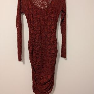 Moda International Burgundy Lace Long Sleeve Dress